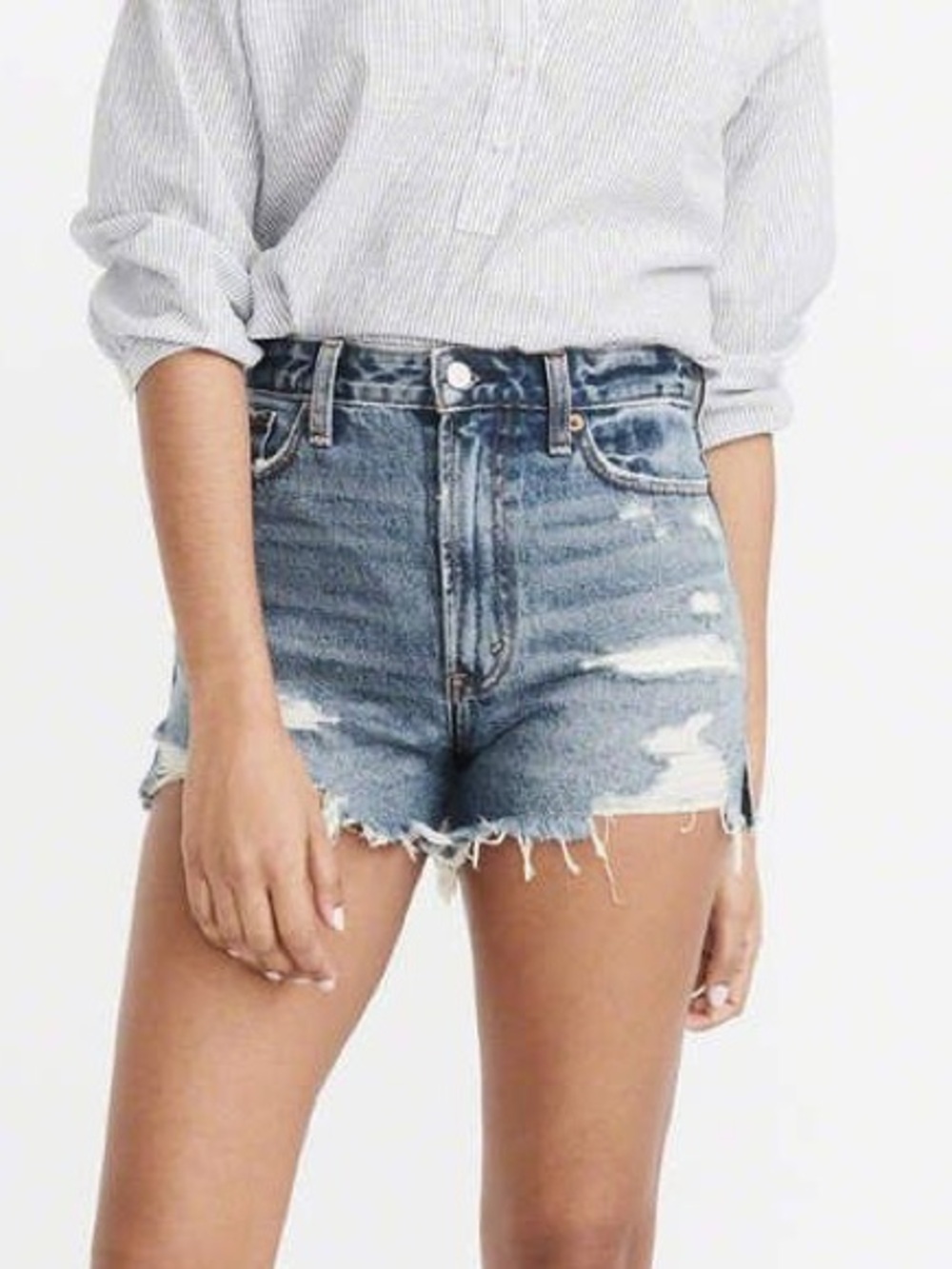 Abercrombie & Fitch The Mom Short - High Rise Curve Love Distressed Denim, Sz 10